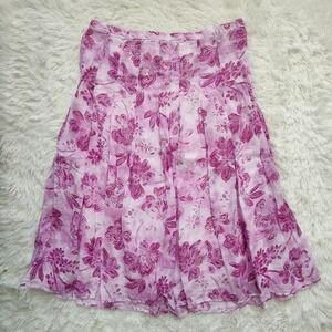 J. Jill Pink Floral Linen Pleated Prairie Skirt Cottagecore Coquette Lined 20W
